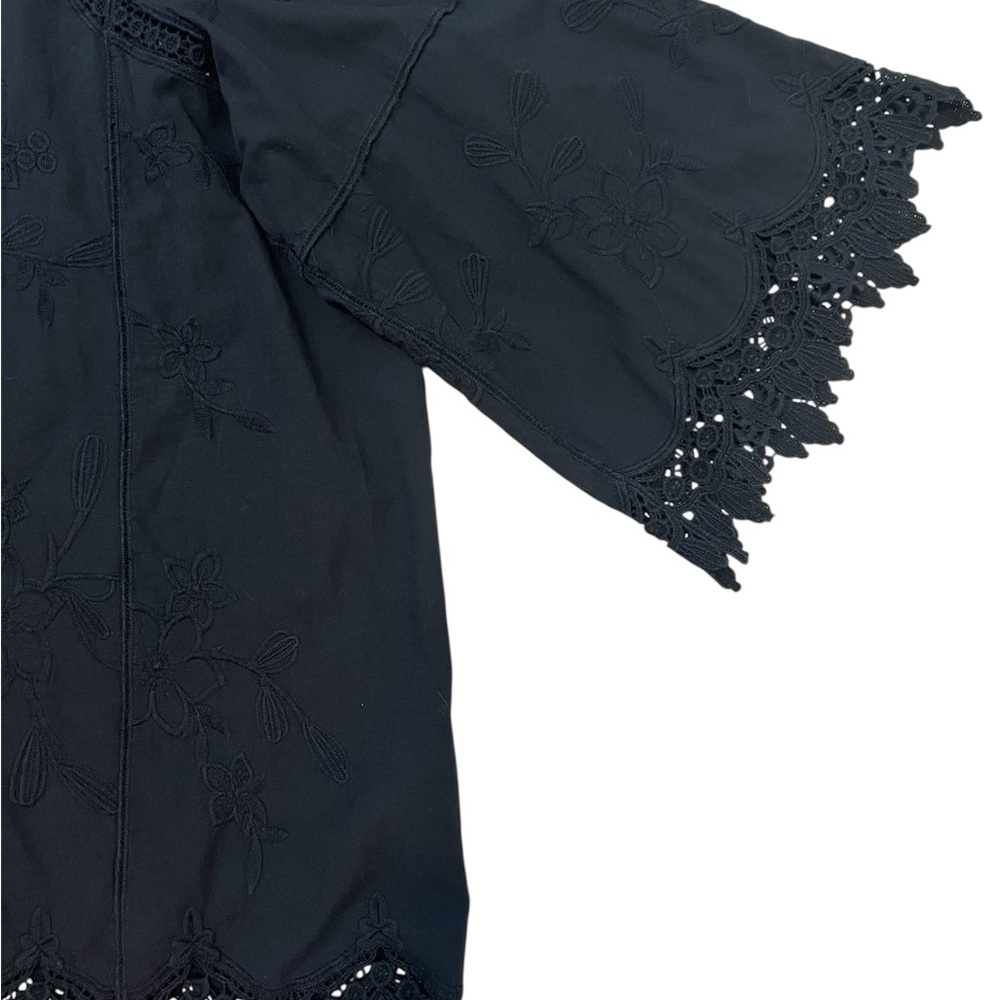 Soft Surroundings Black Embroidered and Crocheted Bell Sleeve Top - Picture 7 of 10